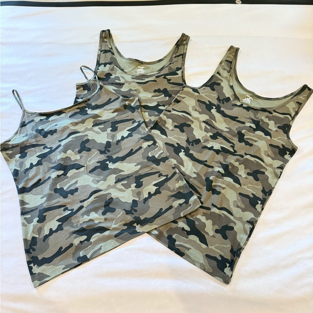 Set of 3 - George Green Camouflage Tops: 2 Basic Scoop Tank Tops, 1 Core Camis